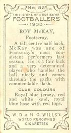 1933 Wills's Victorian Footballers (Small) #82 Roy McKay Back